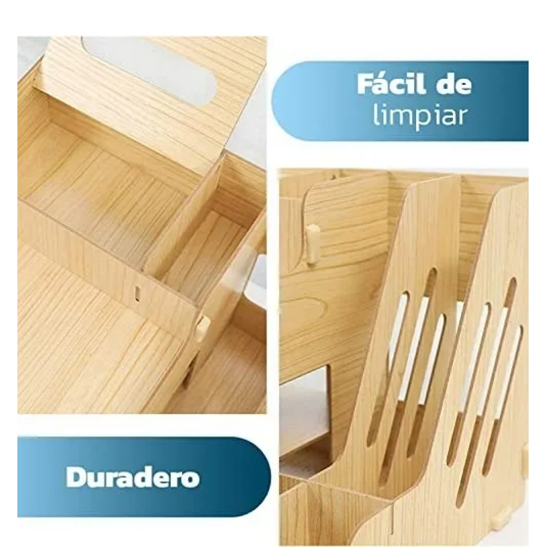 Organizador De Escritorio Para Oficina Hogar Armable Madera