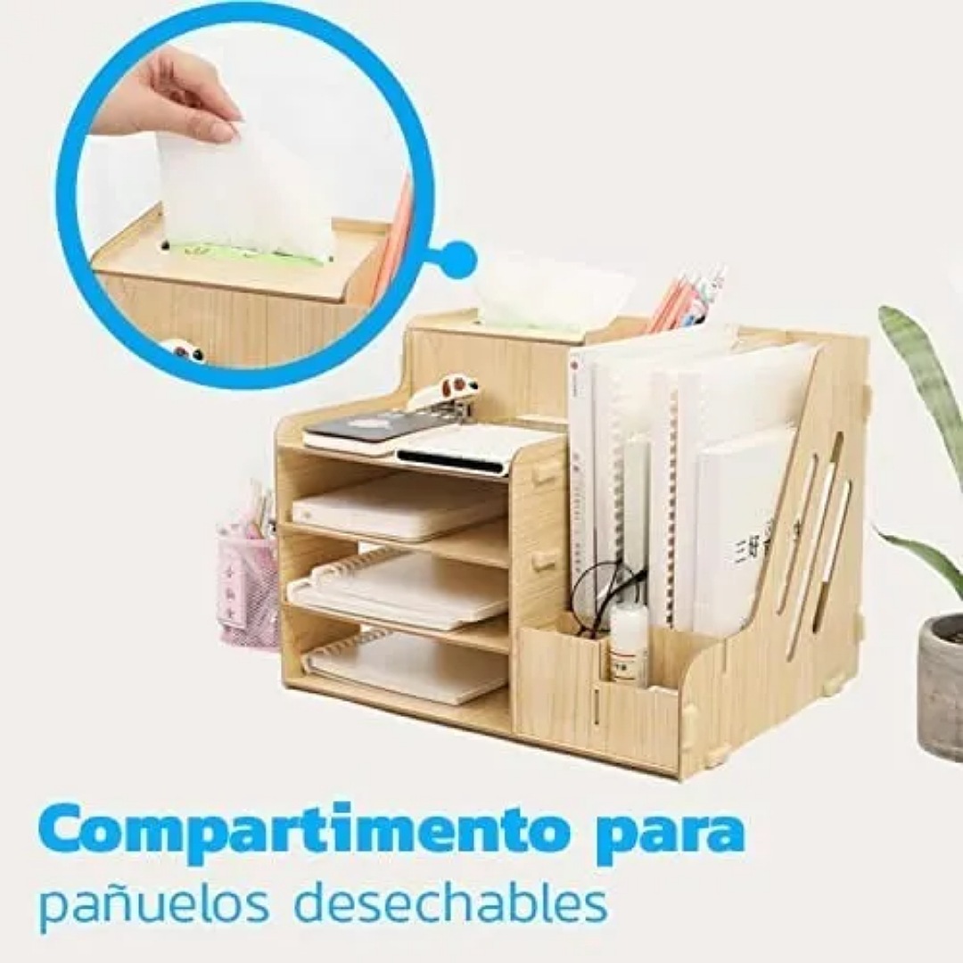 Organizador De Escritorio Para Oficina Hogar Armable Madera