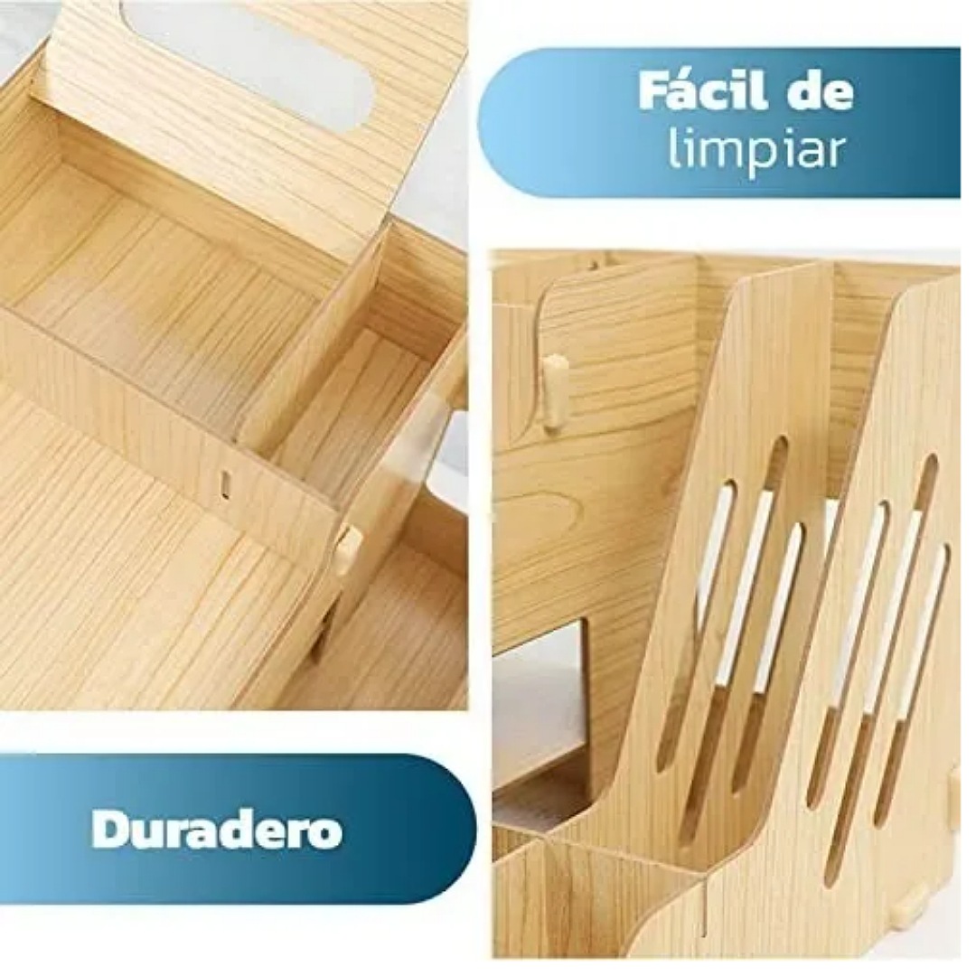 Organizador De Escritorio Para Oficina Hogar Armable Madera