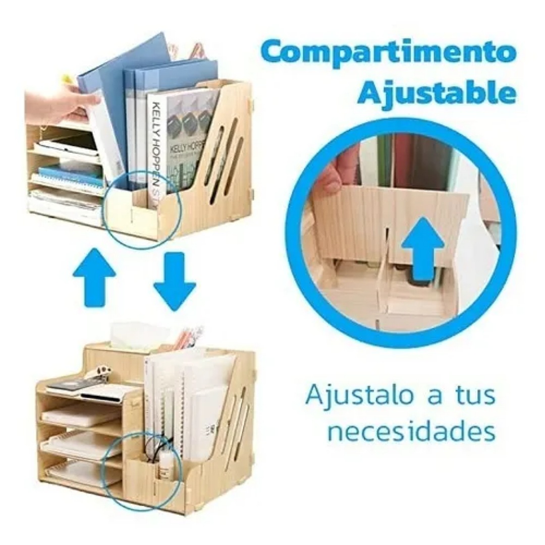 Organizador De Escritorio Para Oficina Hogar Armable Madera
