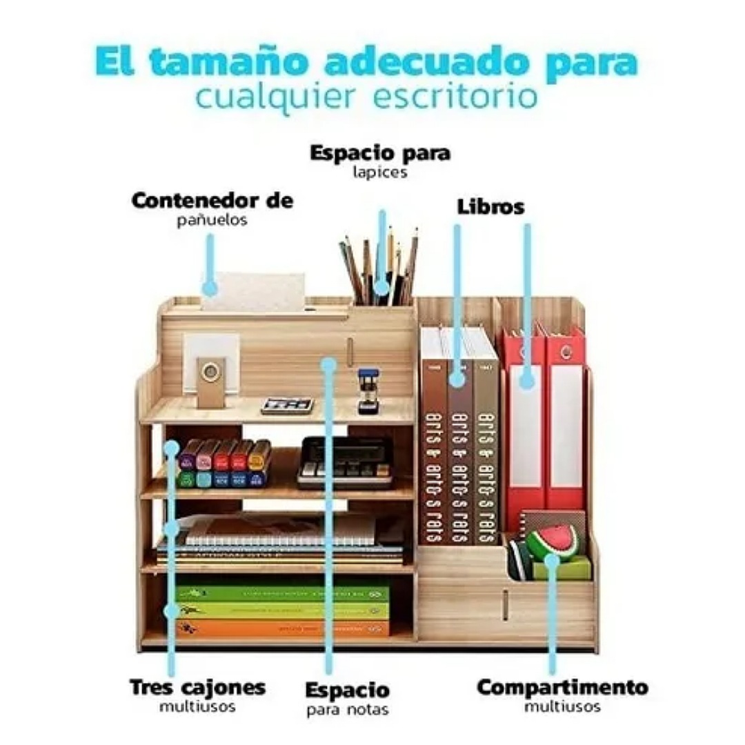 Organizador De Escritorio Para Oficina Hogar Armable Madera