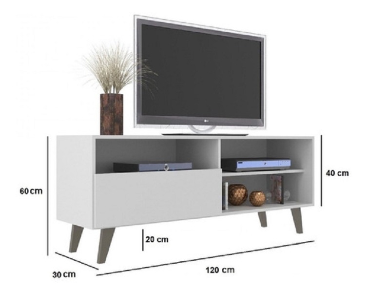 Rack Mueble Tv 55 Modelo Brasil Estilo Vintage Minimalista Blanco