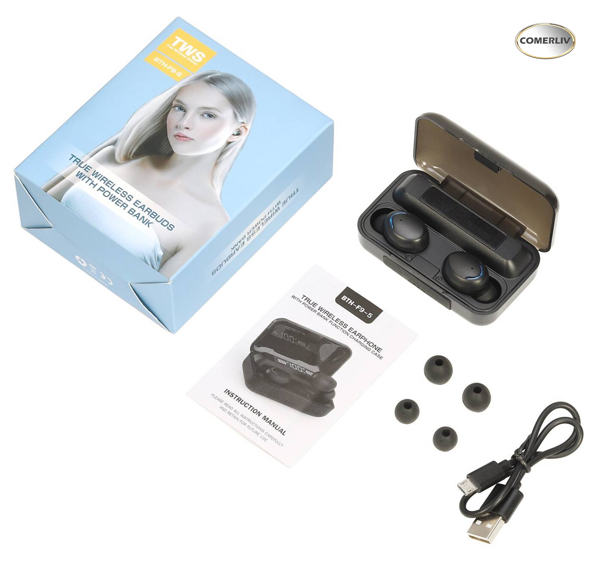 Audífonos inalámbricos F9-5 In-ear Manos Libres Power Bank