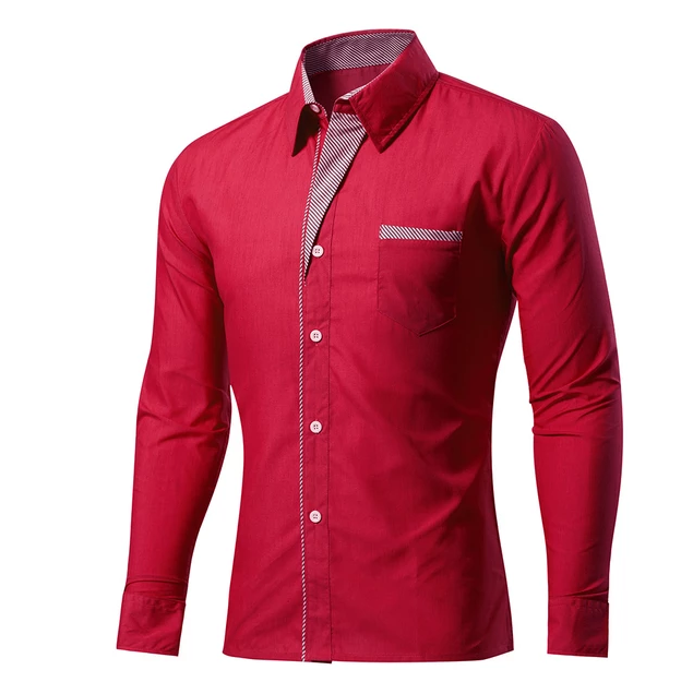 Camisa Hombre Manga Larga Slim Fit Casual Moda Coreana Roja