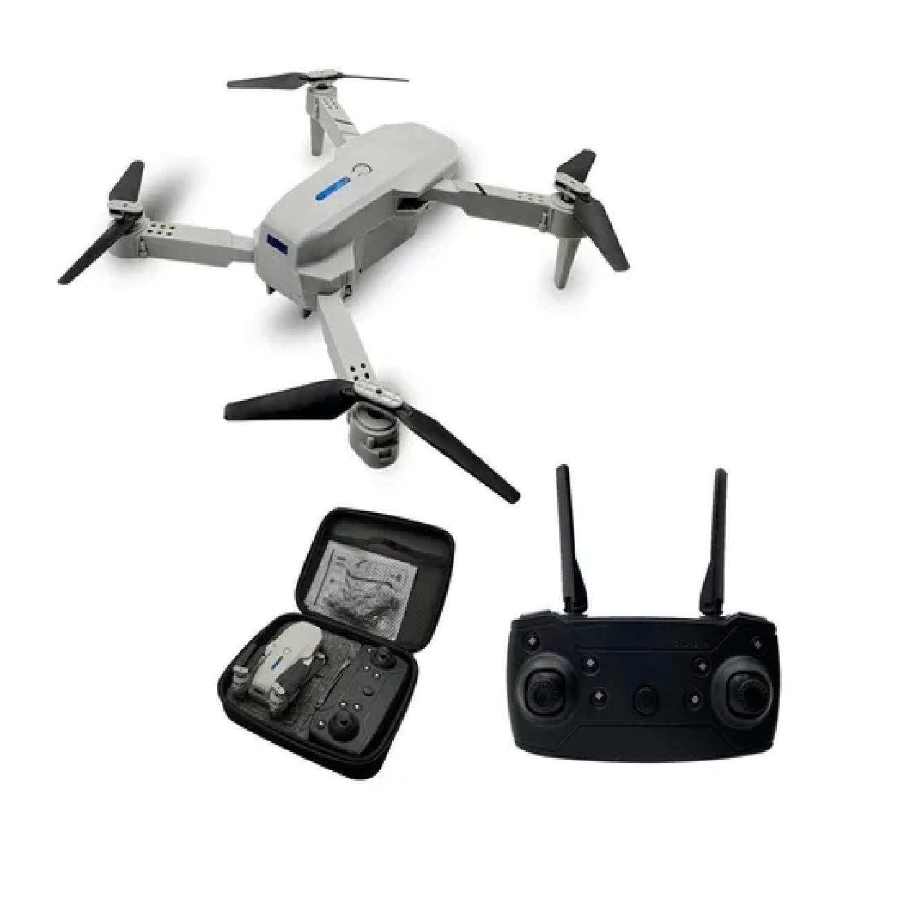 Mini Drone Con Cámara Cuadricoptero Control Remoto Y Estuche Gris