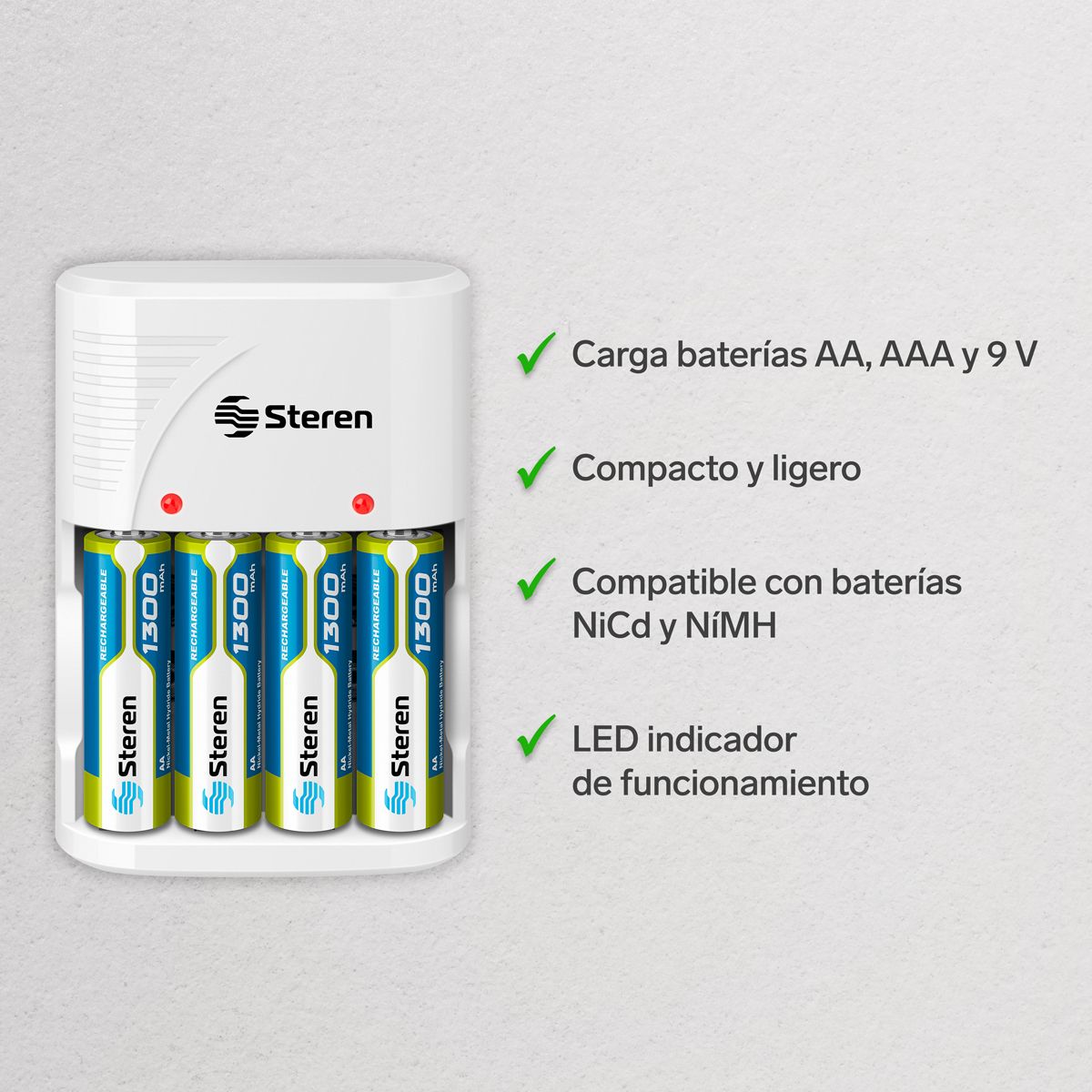 Cargador De Bateria Aa- Aaa/9v, C/4 Pilas Aa Steren Crg-020