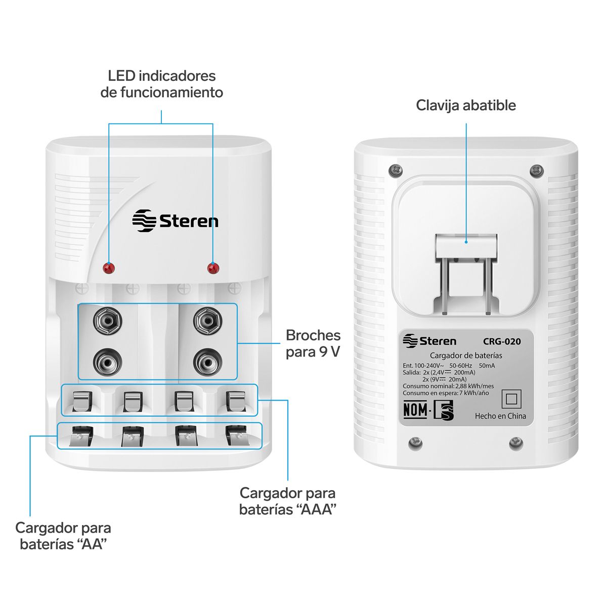 Cargador De Bateria Aa- Aaa/9v, C/4 Pilas Aa Steren Crg-020