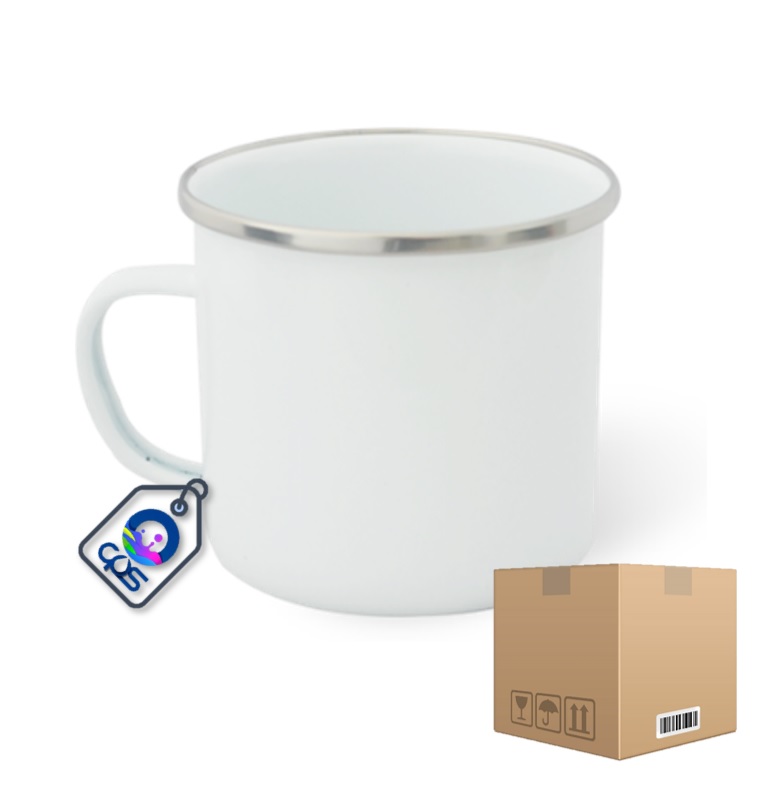 Pocillo de peltre de 10 oz. Con filo color plata para sublimar (48 piezas).