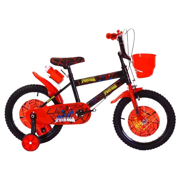 Bicicleta Infantil Spiderman Rodada 16 Spider Cuadro Negro con accesorios Rojos y Anfora de regalo