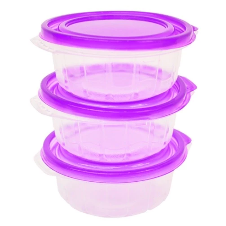 Set Tupper de 3 Herméticos Redondos 710 ml Morado Recipiente Comida