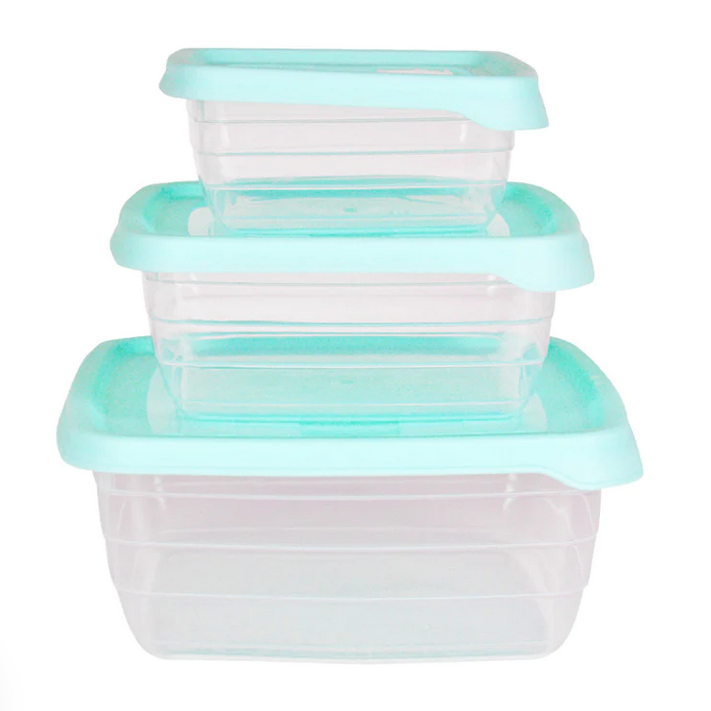 Set Tupper de 3 Herméticos Cuadrados Turquesa Recipiente Comida