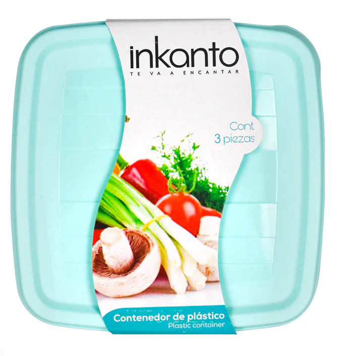 Set Tupper de 3 Herméticos Cuadrados Turquesa Recipiente Comida