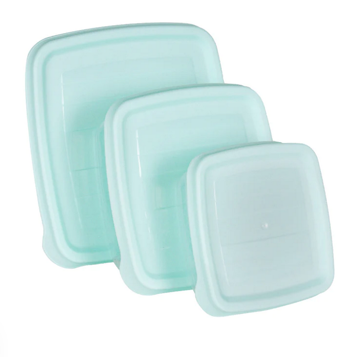 Set Tupper de 3 Herméticos Cuadrados Turquesa Recipiente Comida