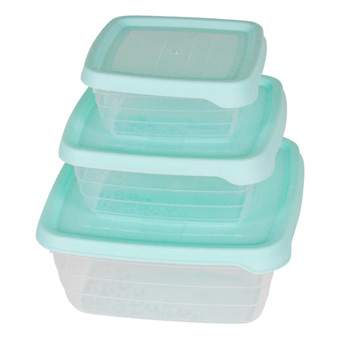 Set Tupper de 3 Herméticos Cuadrados Turquesa Recipiente Comida