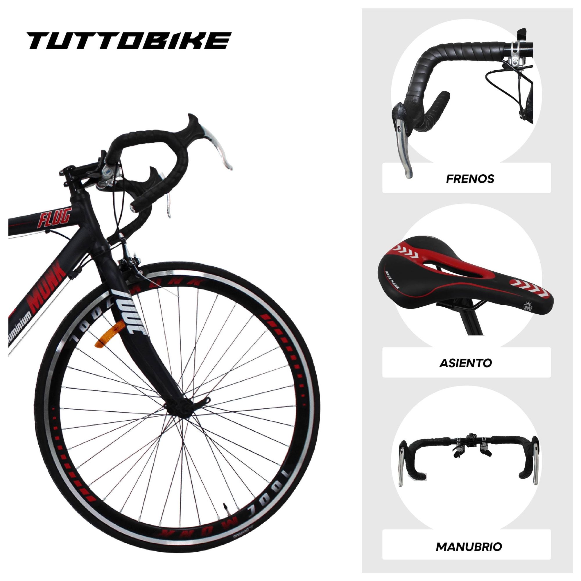 Bicicleta Ruta Rodada 700 14 Velocidades Monk Flug Rojo