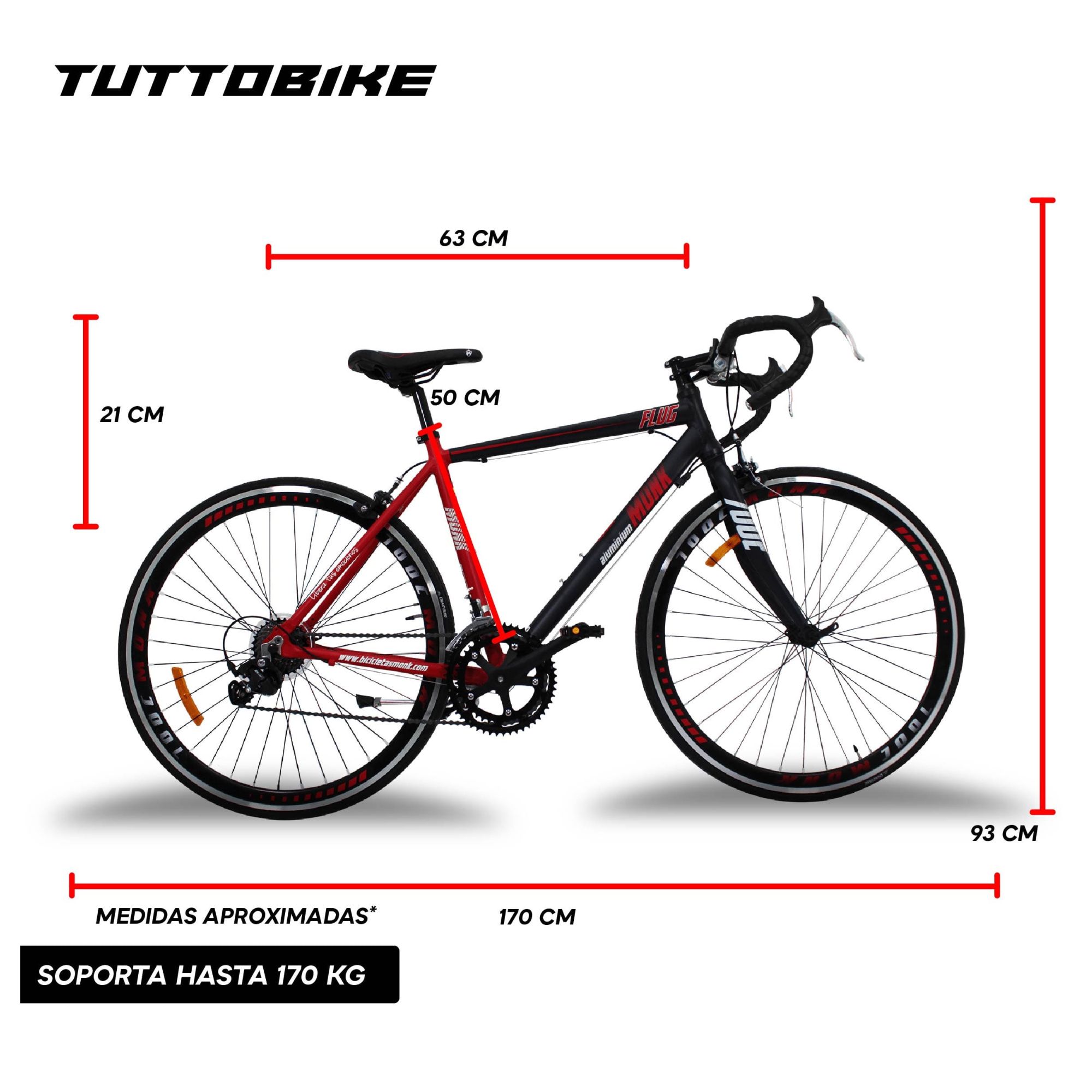 Bicicleta Ruta Rodada 700 14 Velocidades Monk Flug Rojo