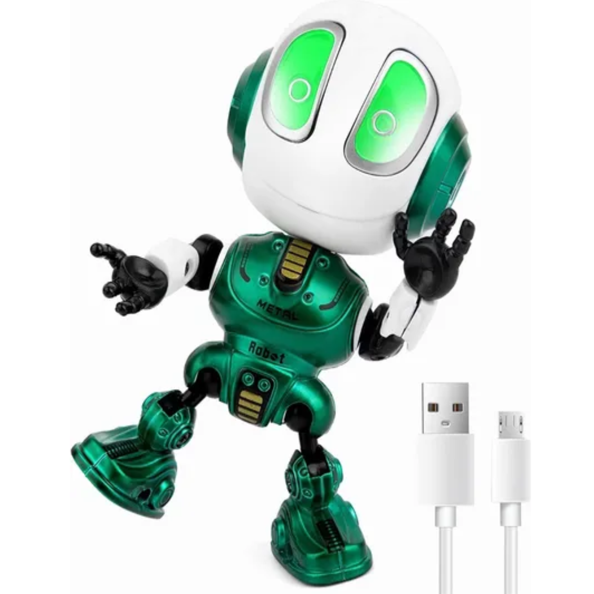 Robot Parlante Táctil Recargable De Metal Verde Azul