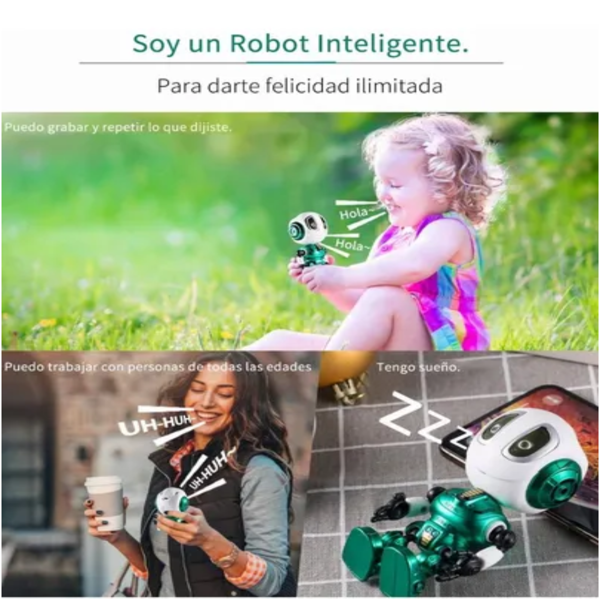Robot Parlante Táctil Recargable De Metal Verde Azul