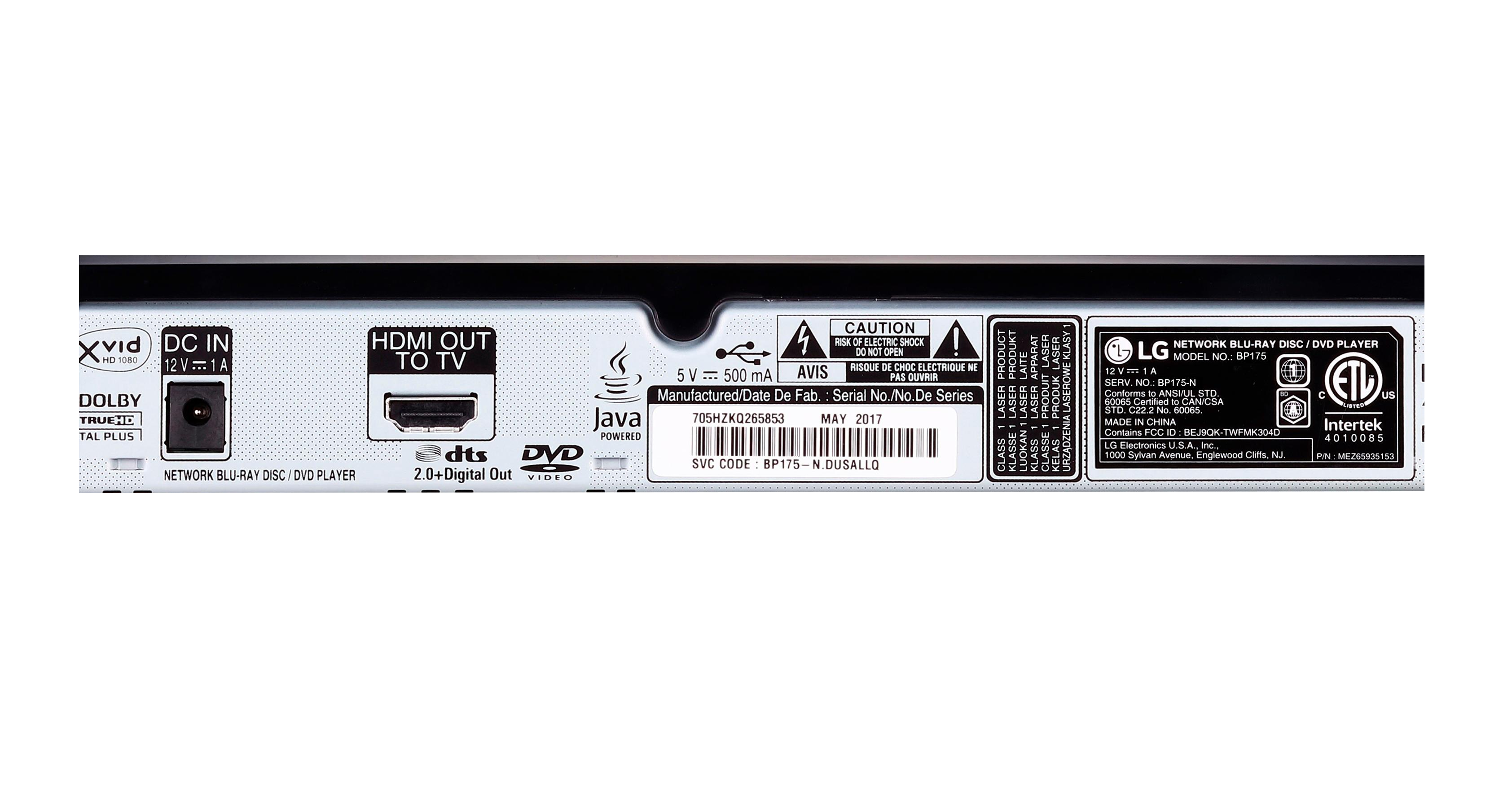 Reproductor Blu-ray LG BP175 Streaming Audio con WiFi