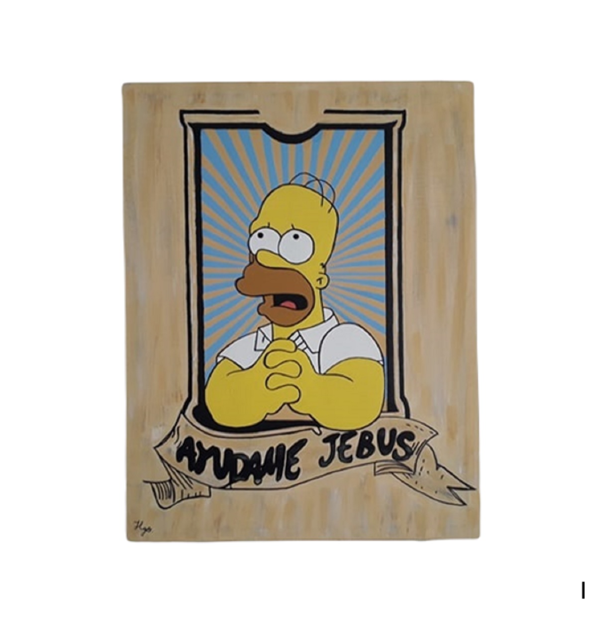 Cuadro decorativo pintado a mano Galería Oneris HOMERO SIMPSON AYUDAME JEBUS 100x80