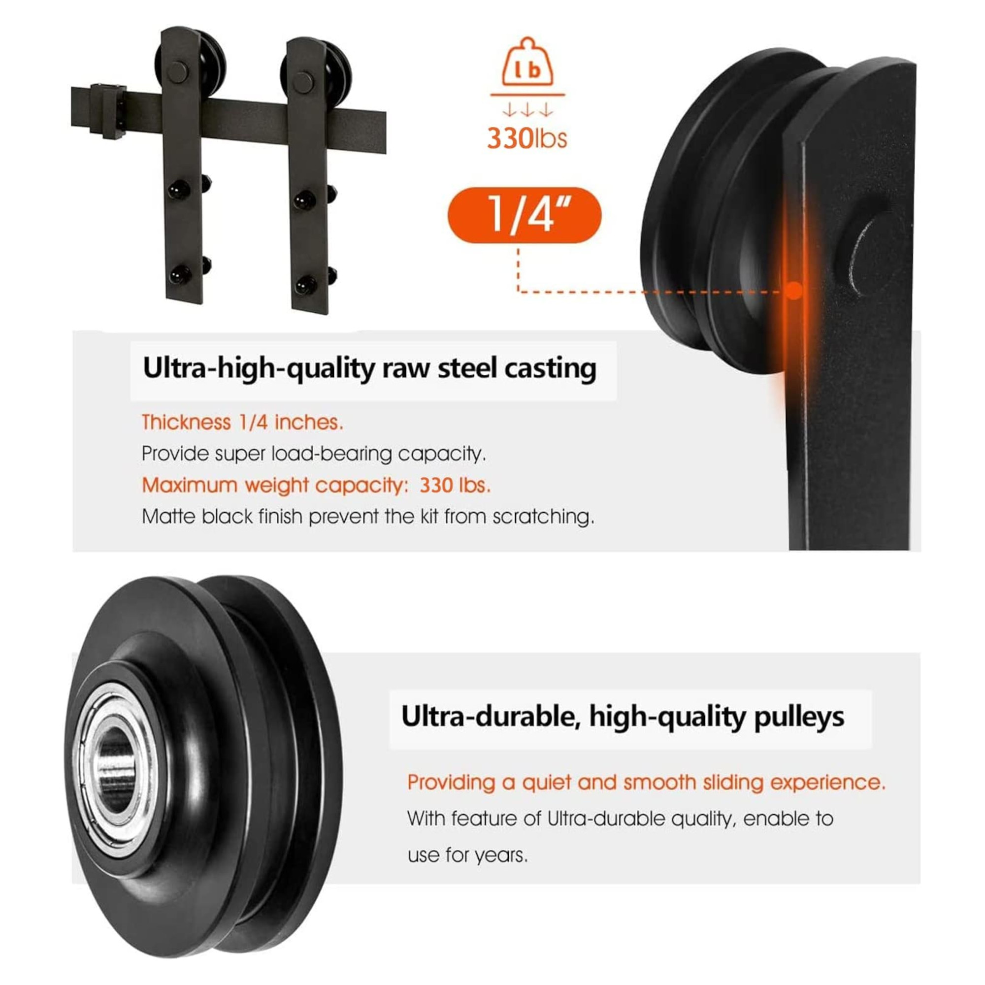 Riel de 2 Mts para Puerta Corrediza, Incluye Herrajes para Montar en Pared, Peso Soportado 150 Kg