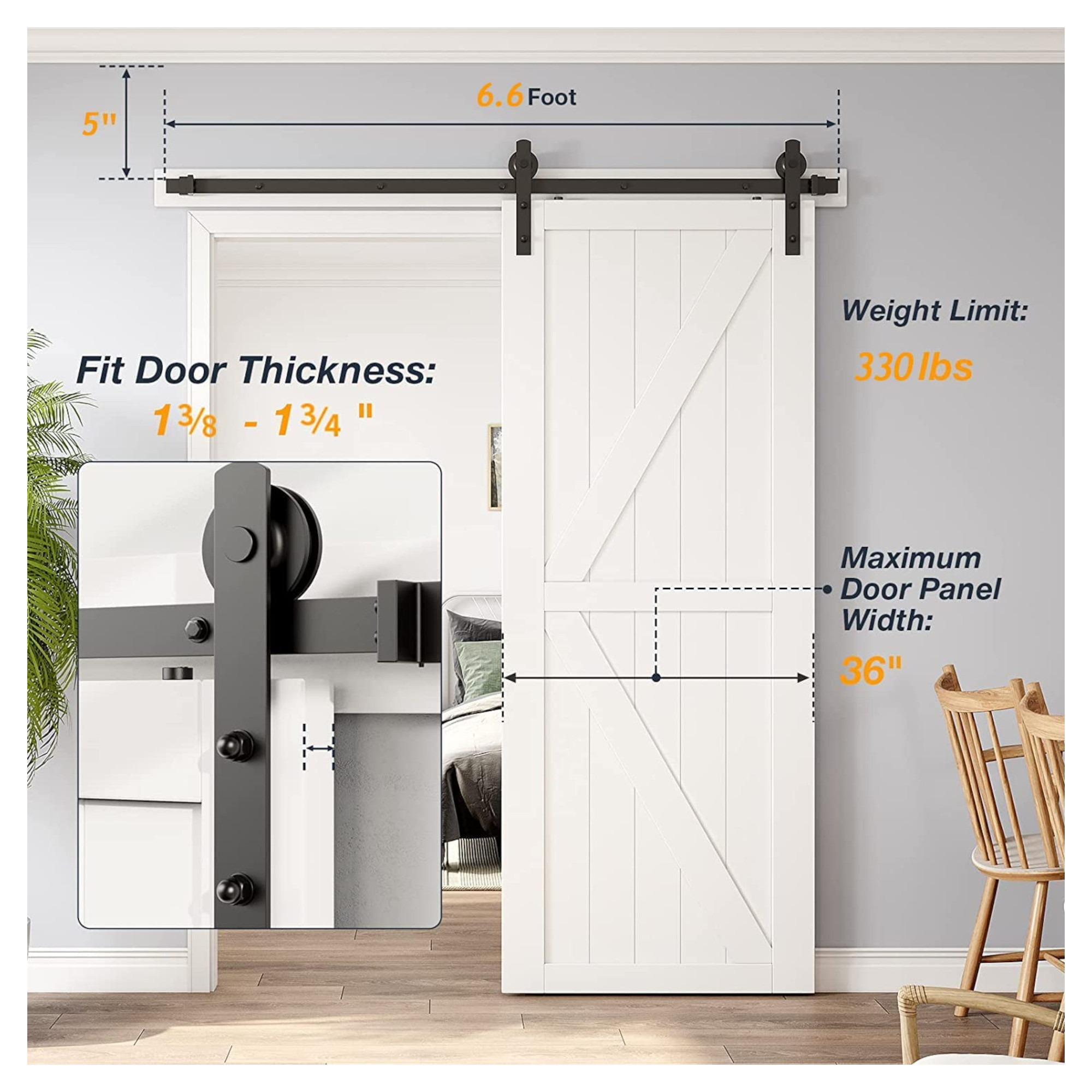 Riel de 2 Mts para Puerta Corrediza, Incluye Herrajes para Montar en Pared, Peso Soportado 150 Kg