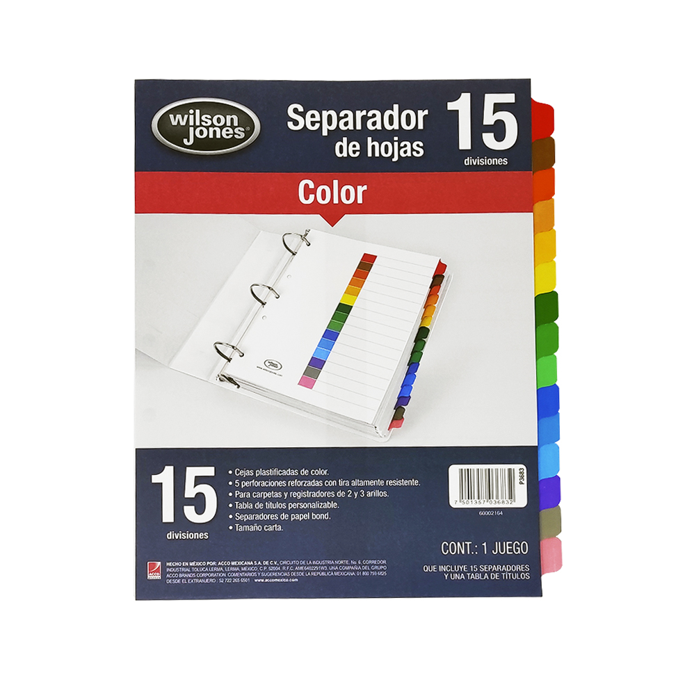 Separador De Hojas Para Carpeta De Argolla C/15 Divisiones