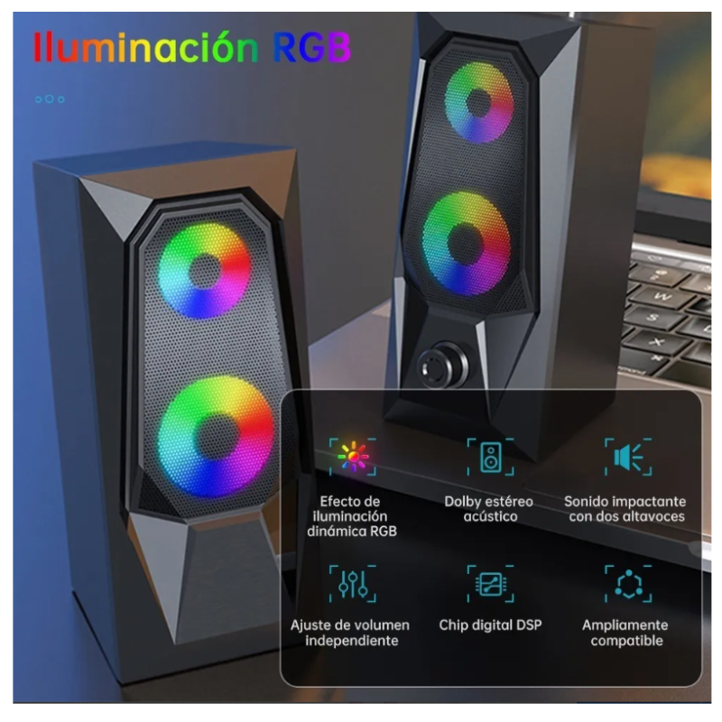 Bocina Para Usb K7 Altavoces De Pc Con Luz Led Cambio De Rgb