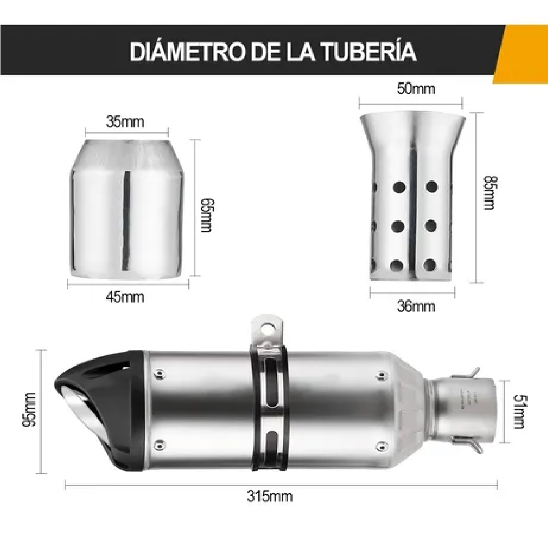 Escape Silenciador Para Moto Universal Plata 35-51mm