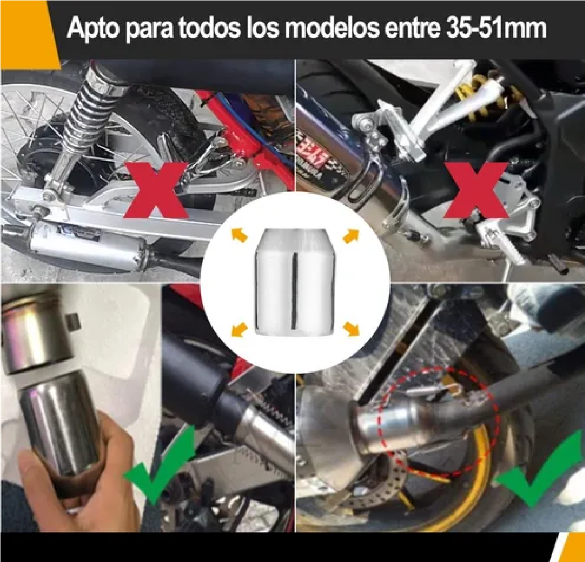 Escape Silenciador Para Moto Universal Plata 35-51mm