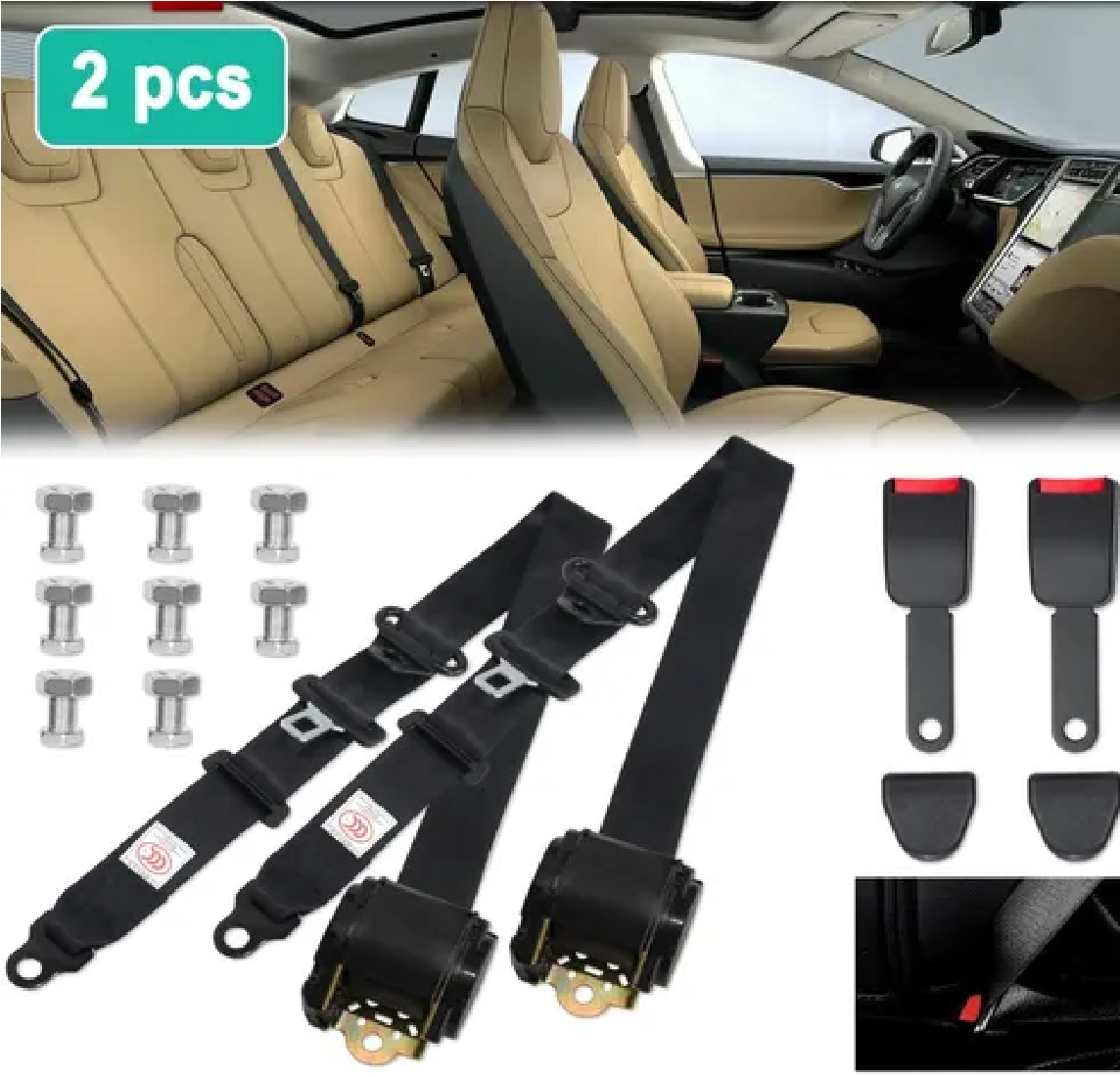 Set Cinturón De Seguridad De 3 Puntos Universal Retráctil