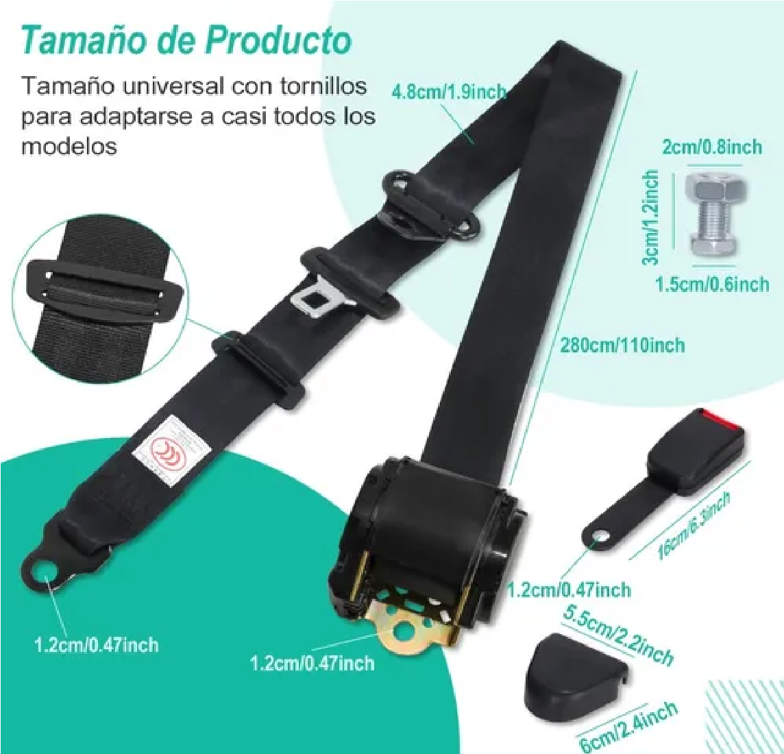 Set Cinturón De Seguridad De 3 Puntos Universal Retráctil