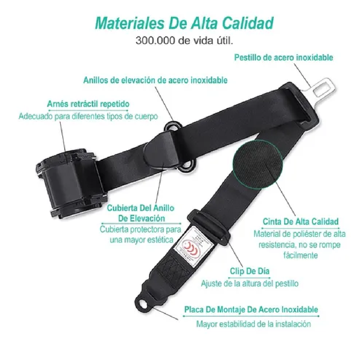 Set Cinturón De Seguridad De 3 Puntos Universal Retráctil