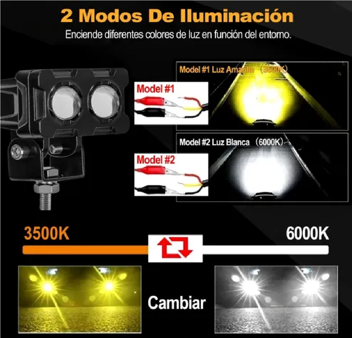 Kit Faros Auxiliares Led Doble Color Universal 2pcs 24000lúmenes