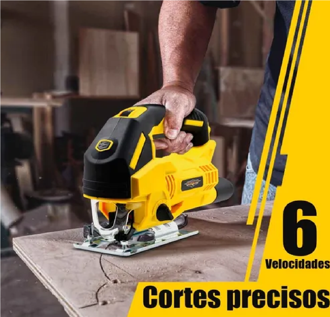 Sierra Caladora 710 W 6 Vel 3000 Rpm Luz Led + Kit Seguetas Amarilla