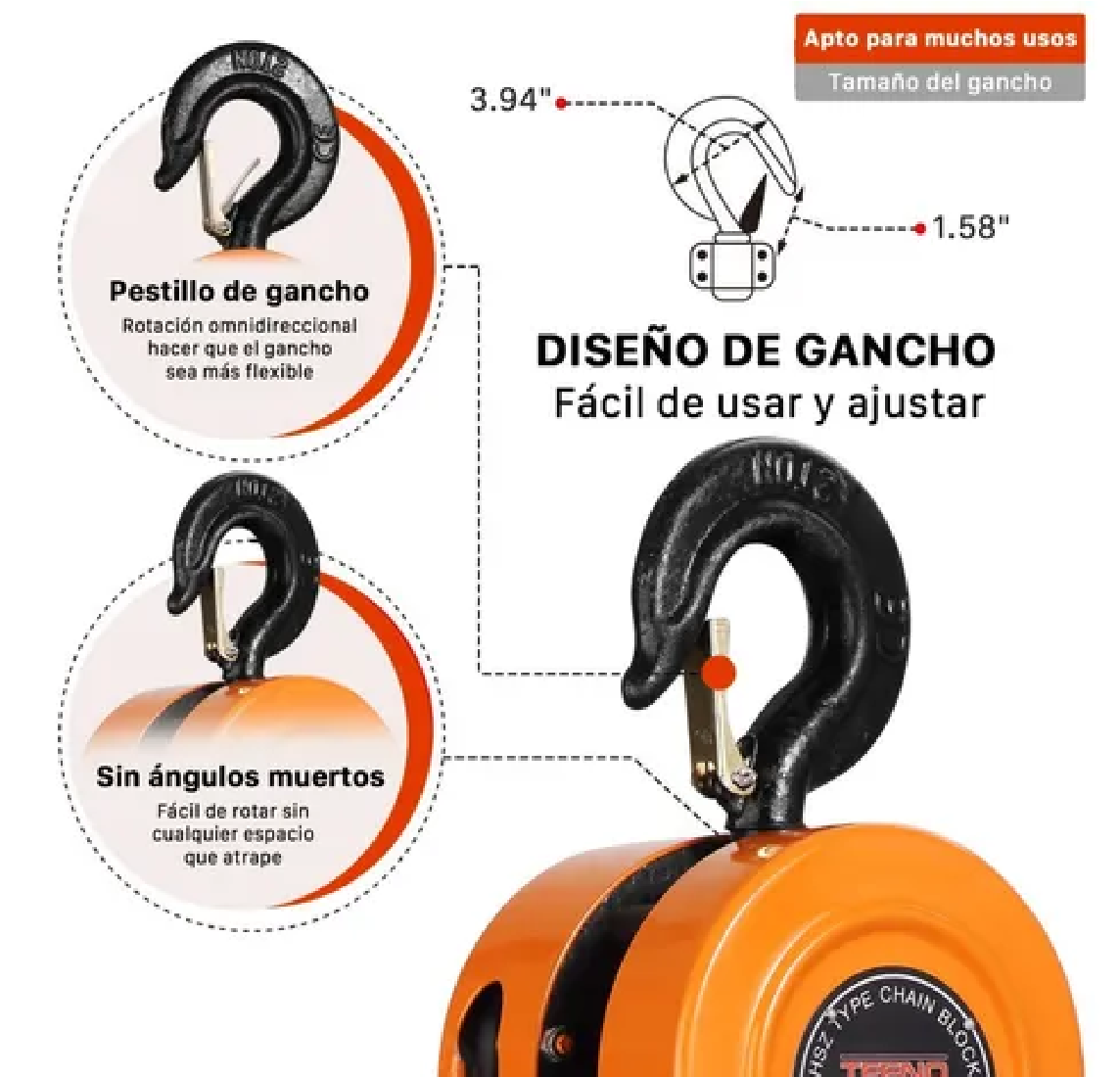 Polipasto Con Cadena De 3m, Capacidad De 2 Toneladas