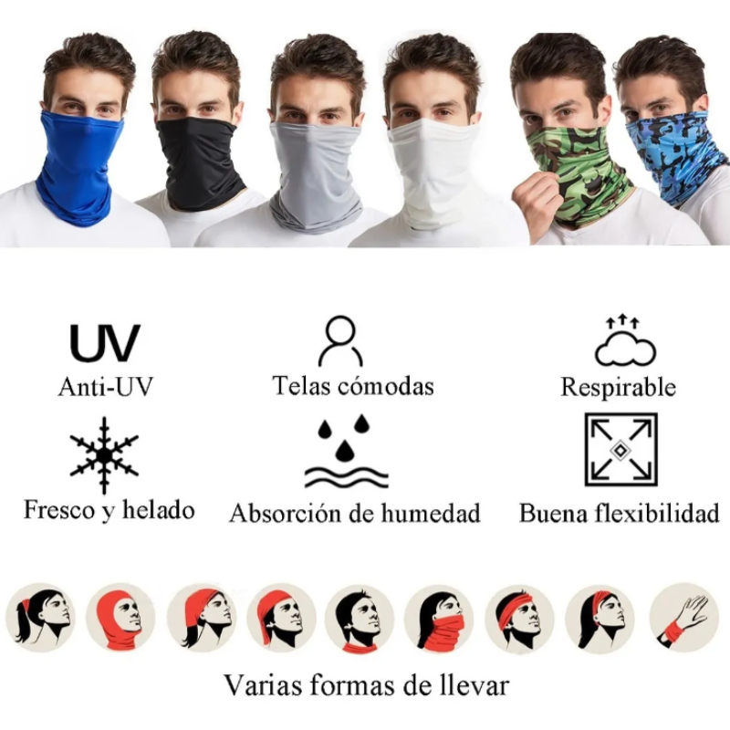 6 Pack Bandana, Bufanda/mascara/cacería/moto/pesca/sol.