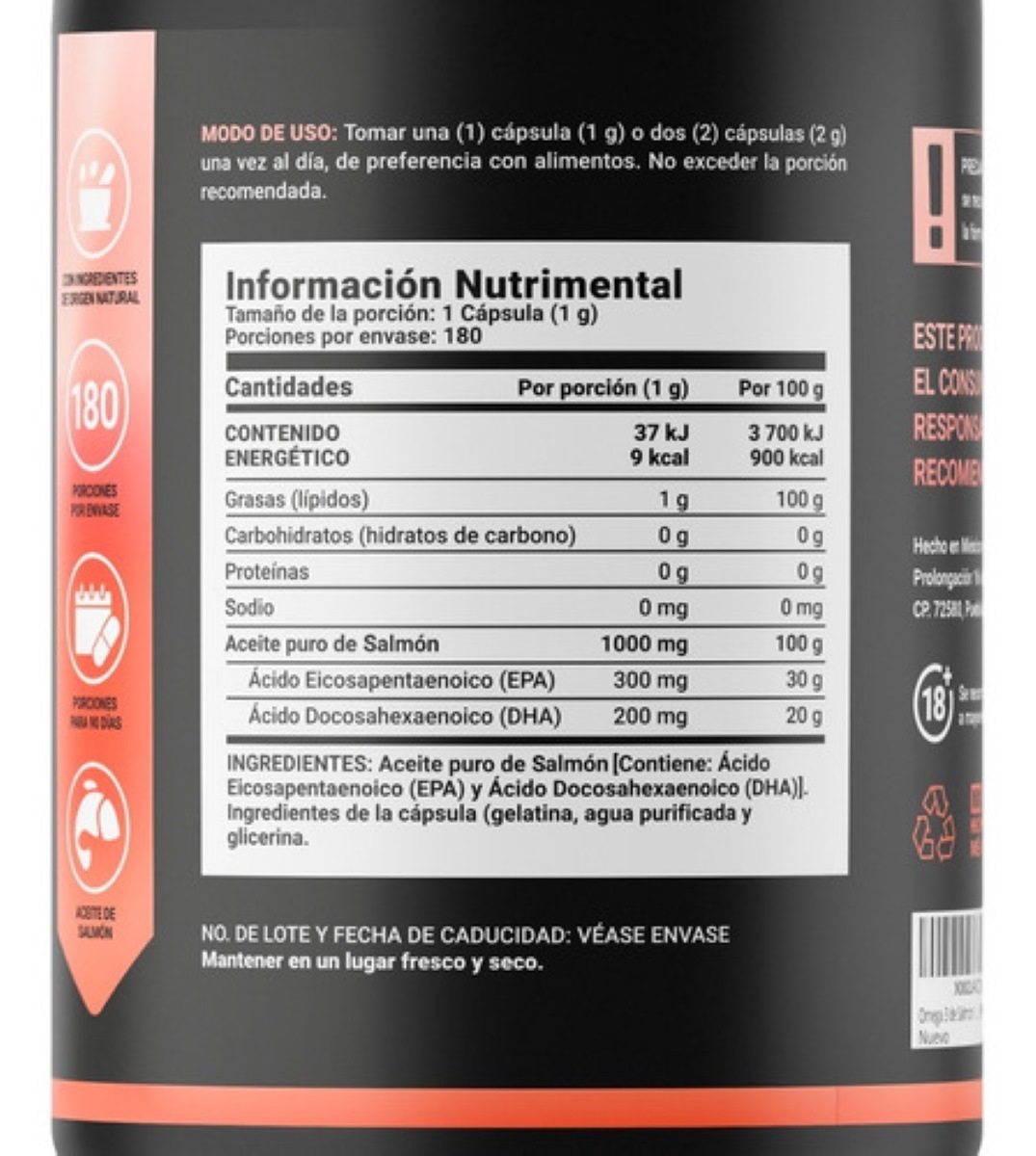 Omega 3 De Salmón 180 Cápsulas