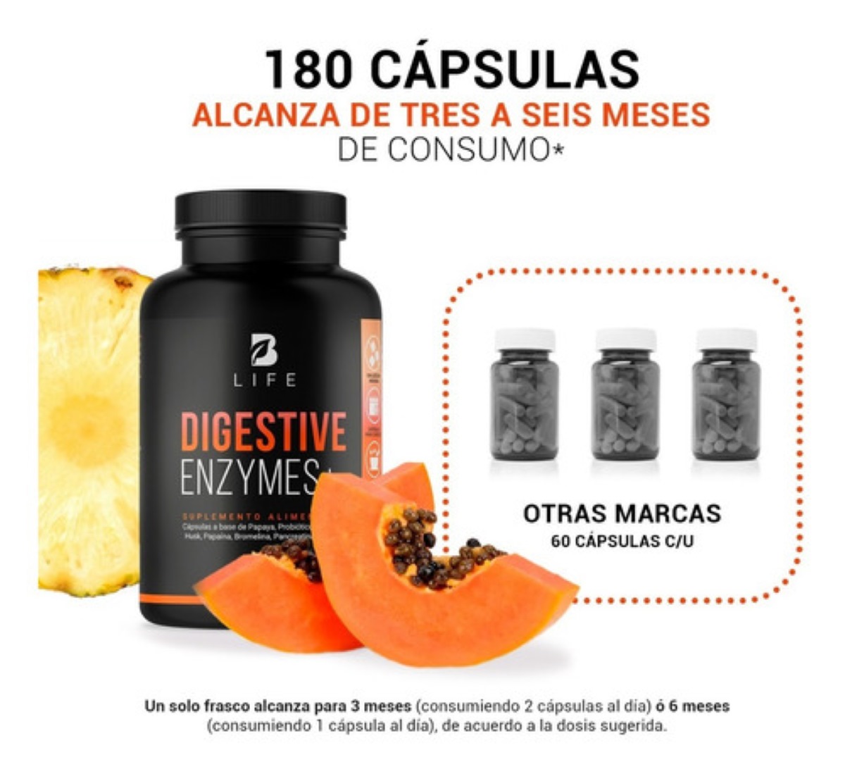 Enzimas Digestivas 180 Cápsulas 20 Billones Probioticos 