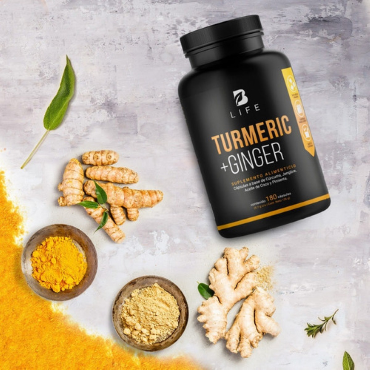 Cúrcuma + Jengibre Con Aceite De Coco 180 Cápsulas B Life