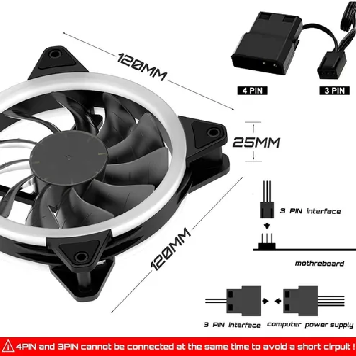 Kit De 3 Ventiladores Pc,120mm 1200rpm Disipador Rgb Multicolor