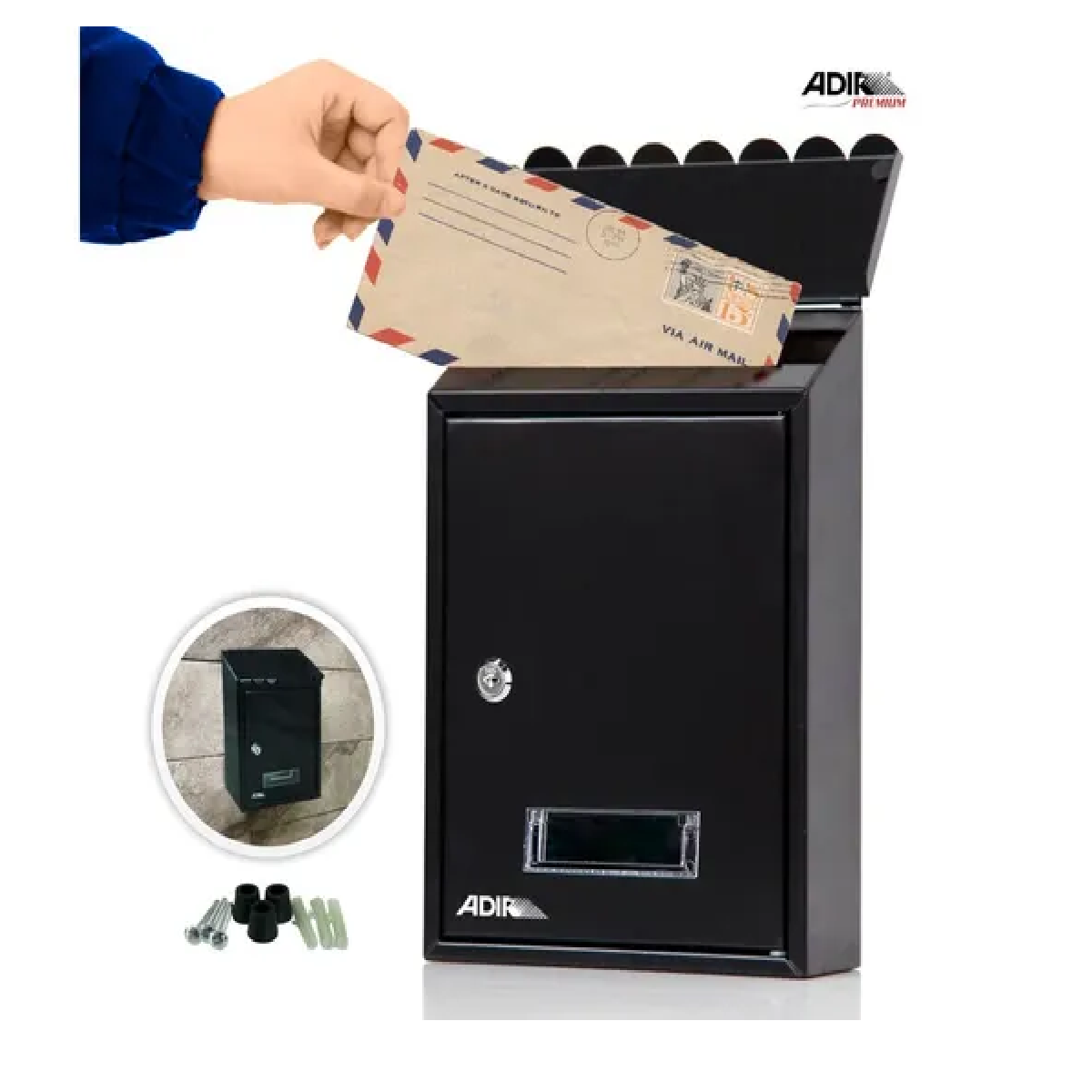 Buzón Metálico Con Llave Cartas Correo Exterior Casa Negro