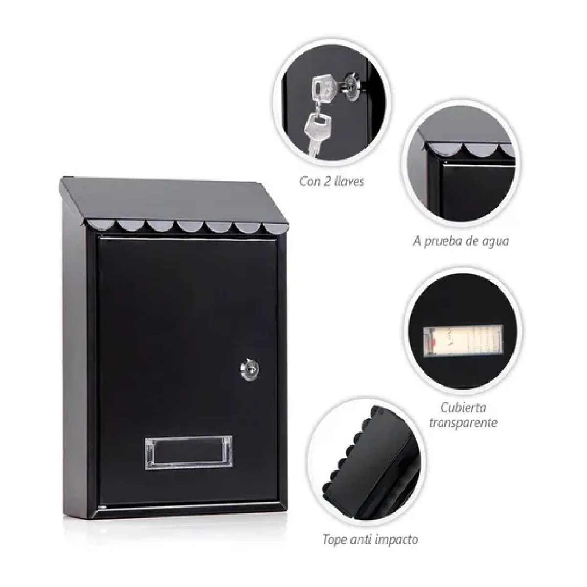 Buzón Metálico Con Llave Cartas Correo Exterior Casa Negro