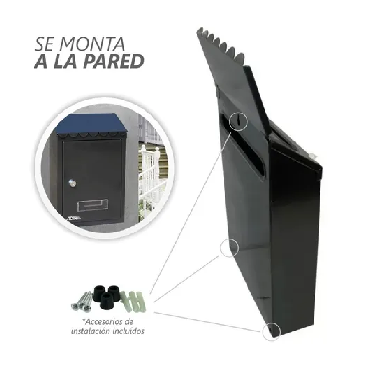 Buzón Metálico Con Llave Cartas Correo Exterior Casa Negro