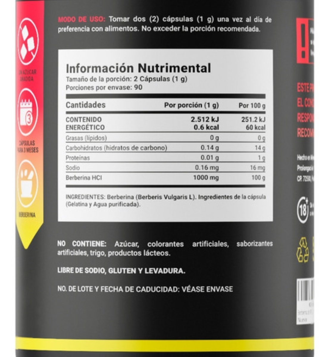 Berberina De 180 Cápsulas De 500mg B Life