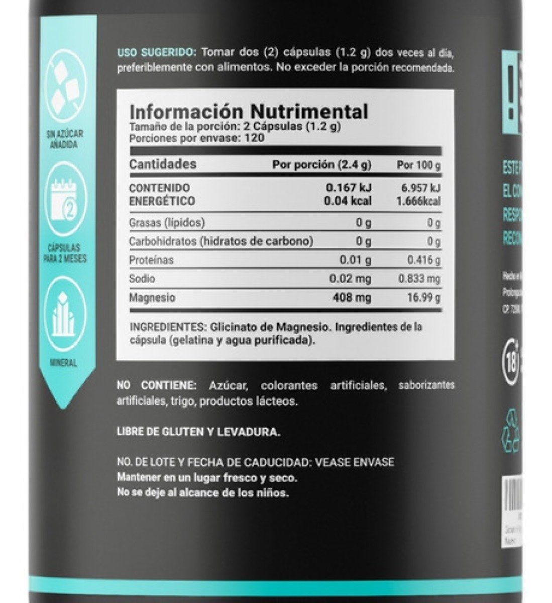 Glicinato De Magnesio 408mg De 240 Cápsulas. B Life