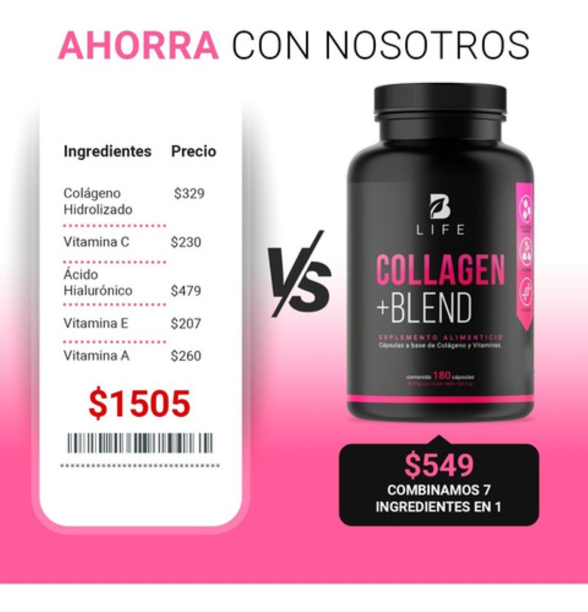 Colágeno Hidrolizado De 180 Cápsulas B Life