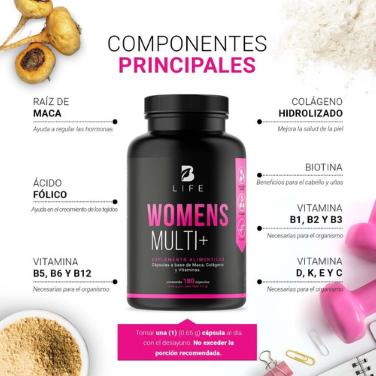 Multivitaminico De Mujer 180 Cápsulas Vitaminas Mujer B Life