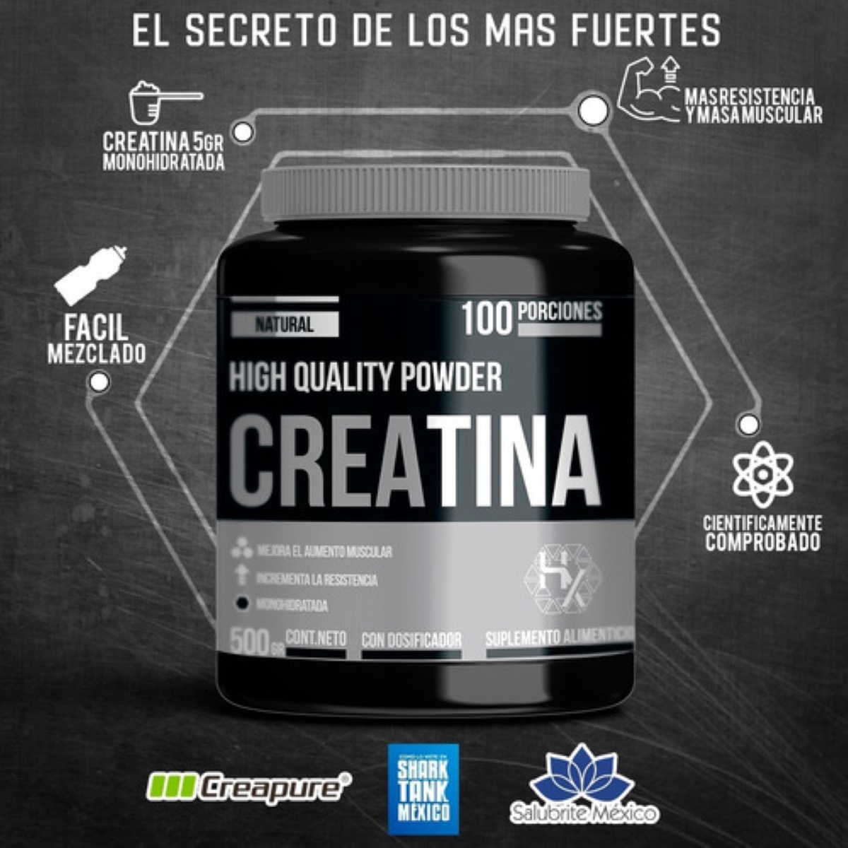 Creatina Pura 100% Monohidratada Aumento Muscular 500 Gr
