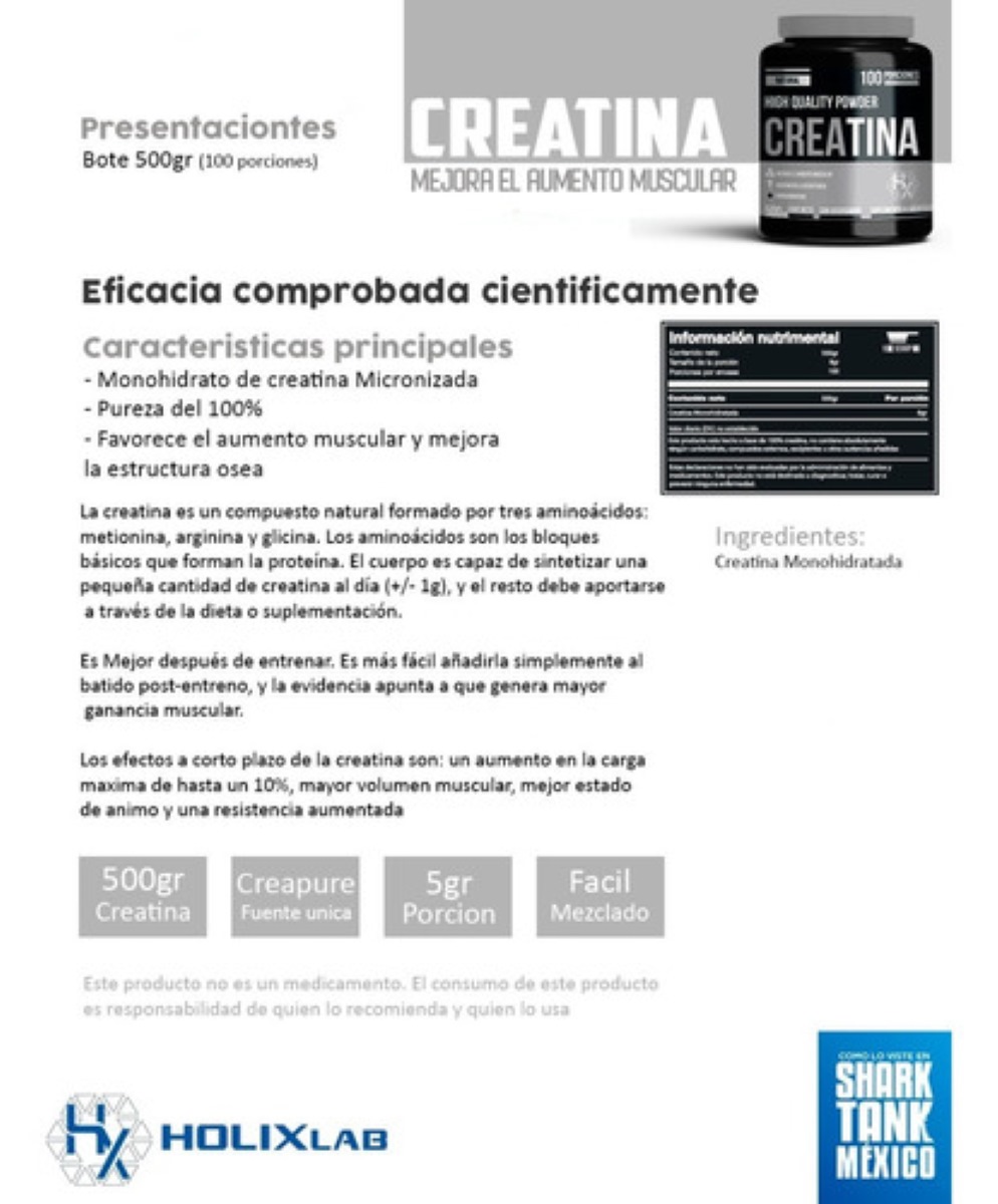 Creatina Pura 100% Monohidratada Aumento Muscular 500 Gr